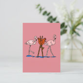 Flamingos en kip met roze achtergrond briefkaart (Staand voorkant)