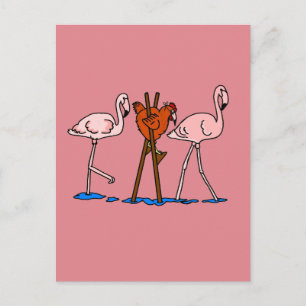 Flamingos en kip met roze achtergrond briefkaart