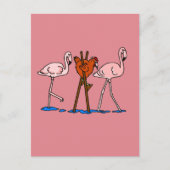 Flamingos en kip met roze achtergrond briefkaart (Voorkant)