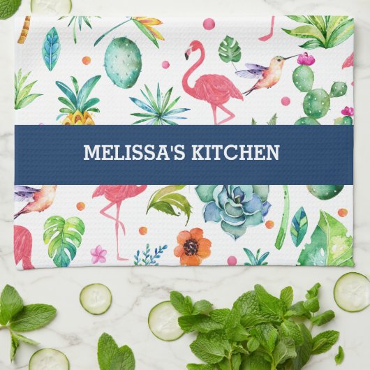 Flamingo's en kleurrijk tropisch patroon theedoek (Gevouwen)