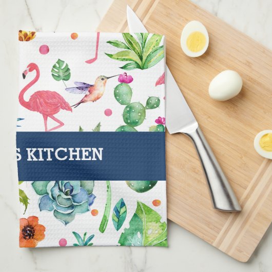 Flamingo's en kleurrijk tropisch patroon theedoek (Quarter Fold)