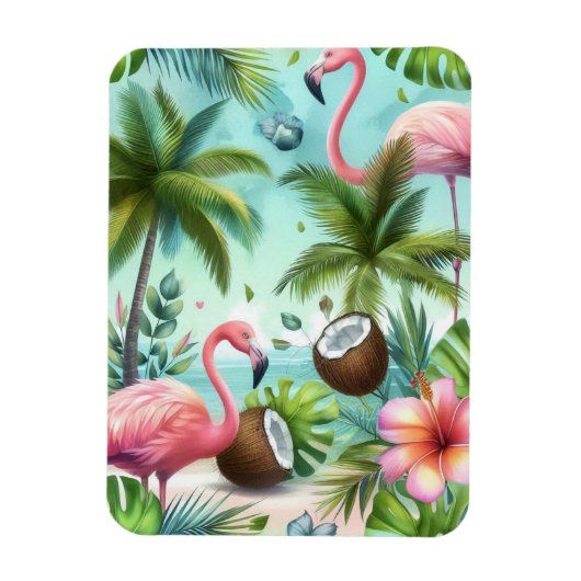 Flamingo's en kokospatroon magneet (Verticaal)