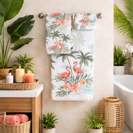 Flamingos en Palm Trees Bath Towel Set Bad Handdoek