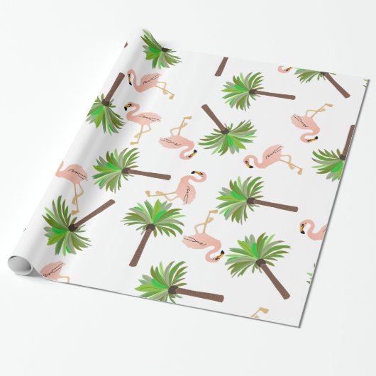 Flamingos en Palm Trees Cadeaupapier (Uitgerold)