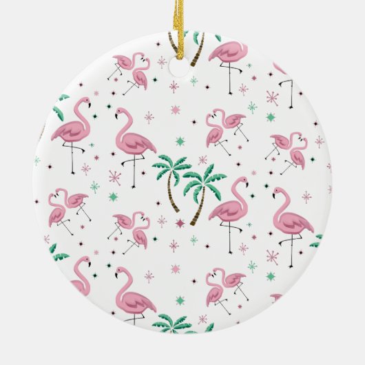 Flamingos en Palm Trees Eerste kerstmonogram Keramisch Ornament (Achterkant)