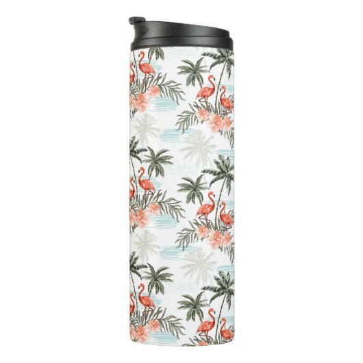 Flamingos en Palm Trees Thermal Tumbler Thermosbeker (Geroteerd rechts)