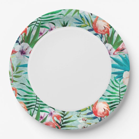 Flamingo's en palmbomen Luau Borden Papieren Bordje (Voorkant)