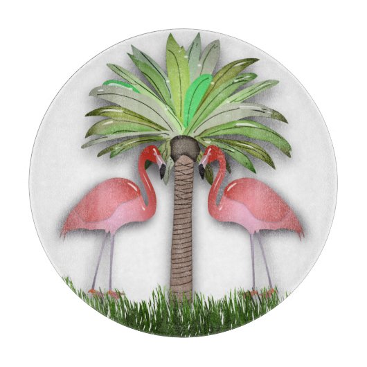 Flamingos en palmbomen snijplank (Voorkant)