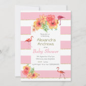 Flamingos en roze streep Baby shower Kaart (Voorkant)