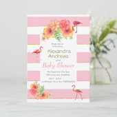 Flamingos en roze streep Baby shower Kaart (Staand voorkant)