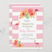 Flamingos en roze streep Baby shower Kaart (Voorkant / Achterkant)