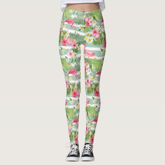 Flamingos en Stripes 2 Leggings (Voorkant)