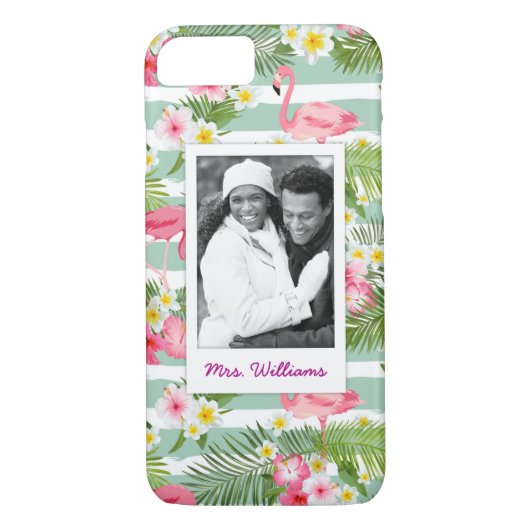 Flamingos en Stripes | Foto en naam toevoegen Case-Mate iPhone Case (Achterkant)