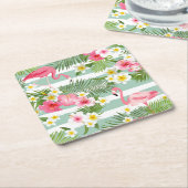 Flamingos en Stripes Kartonnen Onderzetters (Schuin)