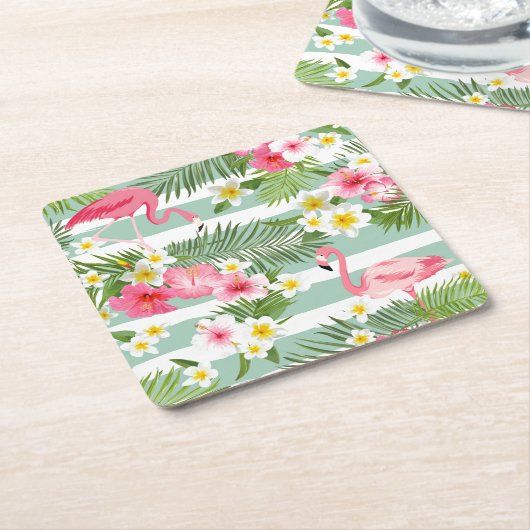 Flamingos en Stripes Kartonnen Onderzetters (Schuin)