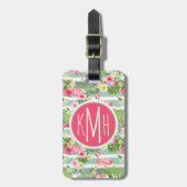 Flamingos en Stripes | Monogram Bagagelabel (Voorkant verticaal)