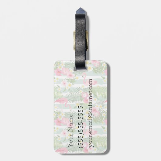Flamingos en Stripes | Monogram Bagagelabel (Achterkant verticaal)