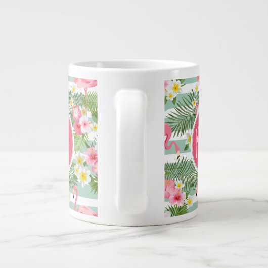 Flamingos en Stripes | Monogram Grote Koffiekop (Achterkant)