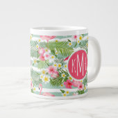 Flamingos en Stripes | Monogram Grote Koffiekop (Voorkant rechts)