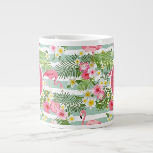 Flamingos en Stripes | Monogram Grote Koffiekop (Voorkant)