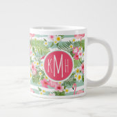 Flamingos en Stripes | Monogram Grote Koffiekop (Rechts)