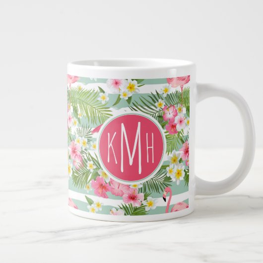 Flamingos en Stripes | Monogram Grote Koffiekop (Rechts)