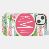 Flamingos en Stripes | Monogram iPhone Hoesje (Achterkant horizontaal)