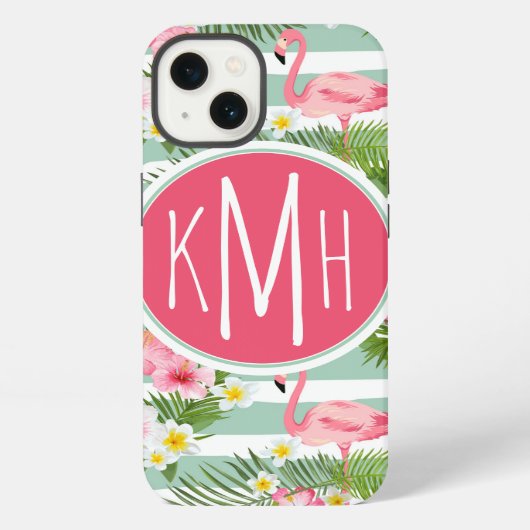 Flamingos en Stripes | Monogram iPhone Hoesje (Achterkant)