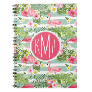Flamingos en Stripes Monogram Notitieboek