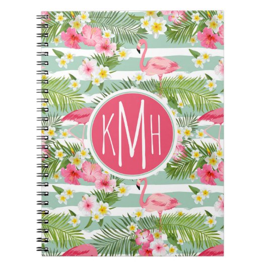 Flamingos en Stripes | Monogram Notitieboek (Voorkant)