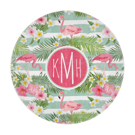 Flamingos en Stripes | Monogram Snijplank (Voorkant)