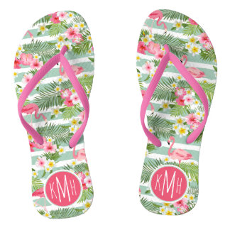 Flamingos en Stripes | Monogram Teenslippers
