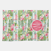 Flamingos en Stripes | Monogram Theedoek (Horizontaal)