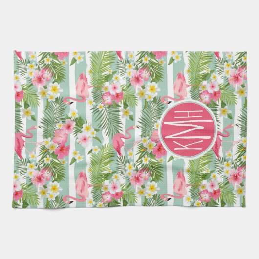 Flamingos en Stripes | Monogram Theedoek (Horizontaal)