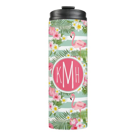 Flamingos en Stripes | Monogram Thermosbeker (Voorkant)