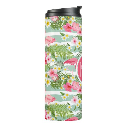Flamingos en Stripes | Monogram Thermosbeker (Gedraaid links)