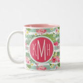 Flamingos en Stripes | Monogram Tweekleurige Koffiemok (Links)