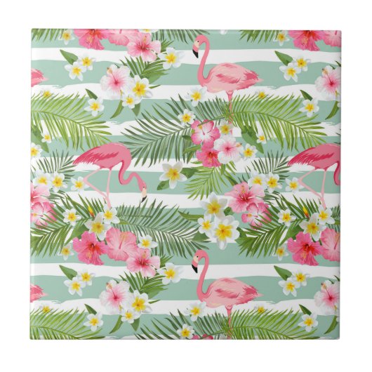 Flamingos en Stripes Tegeltje (Voorkant)