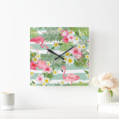 Flamingos en Stripes Vierkante Klok (Huis)