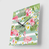 Flamingos en Stripes Vierkante Klok (Hoek)