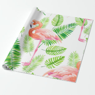 Flamingos en tropische bladeren cadeaupapier