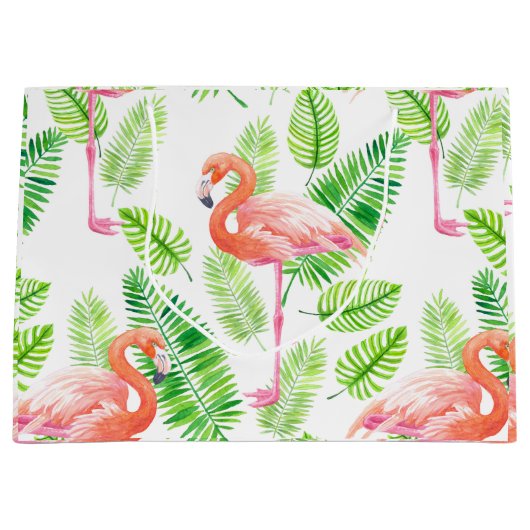 Flamingos en tropische bladeren groot cadeauzakje (Voorkant)