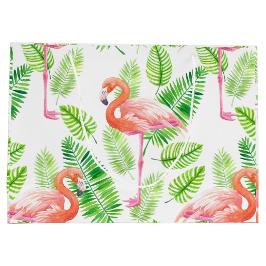 Flamingos en tropische bladeren groot cadeauzakje (Achterkant)
