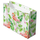 Flamingos en tropische bladeren groot cadeauzakje (Voorkant Gekanteld)