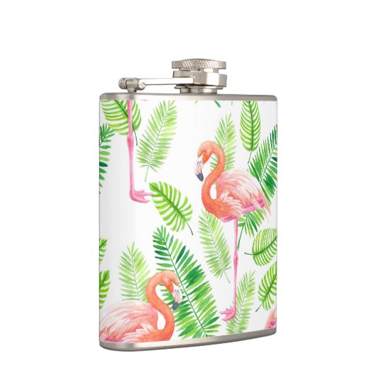Flamingos en tropische bladeren heupfles (Rechts)
