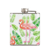Flamingos en tropische bladeren heupfles (Achterkant)