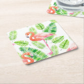 Flamingos en tropische bladeren kartonnen onderzetters (Schuin)