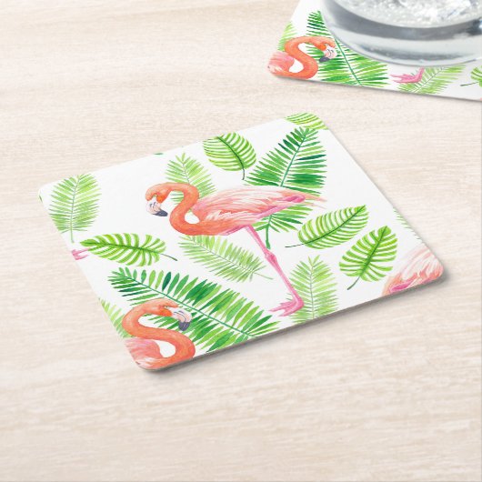 Flamingos en tropische bladeren kartonnen onderzetters (Schuin)