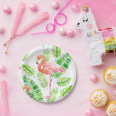 Flamingos en tropische bladeren papieren bordje (Feest)