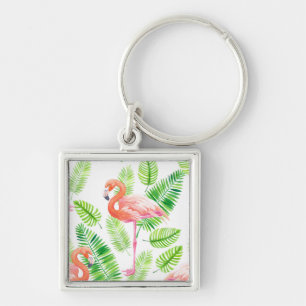 Flamingos en tropische bladeren sleutelhanger